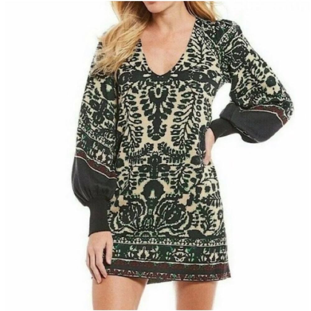 Free People Music & Lyrics Sweater Puff Long Sleeve Mini Dress XS